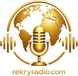 Rekryradio – kultainen mikrofoni maapallon edessä ja teksti rekryradio.com